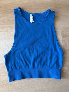 Ribbed Blue Racerback Crop Tank - Women's Top